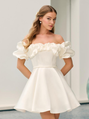 Adrianna Papell 45020 Ruffle Short A-Line Casual Bridal Dress