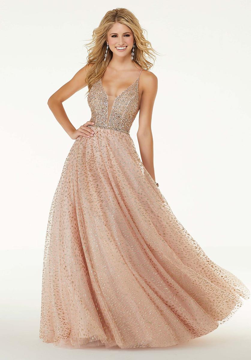 French Novelty: Morilee 45068 Sheer Glitter Prom Dress