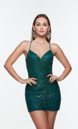Size 0 Pine Alyce Paris 4515 Backless Glitter Short Dress