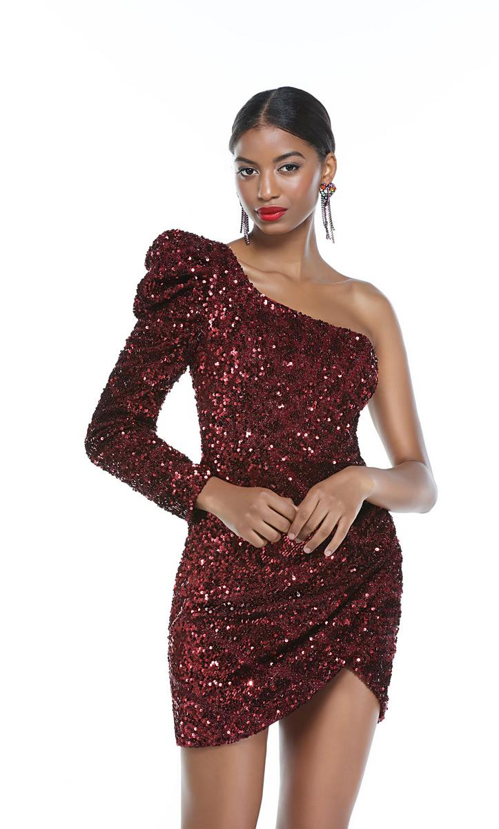 French Alyce Paris 4539 One Long Sleeve Short Sequin Dress