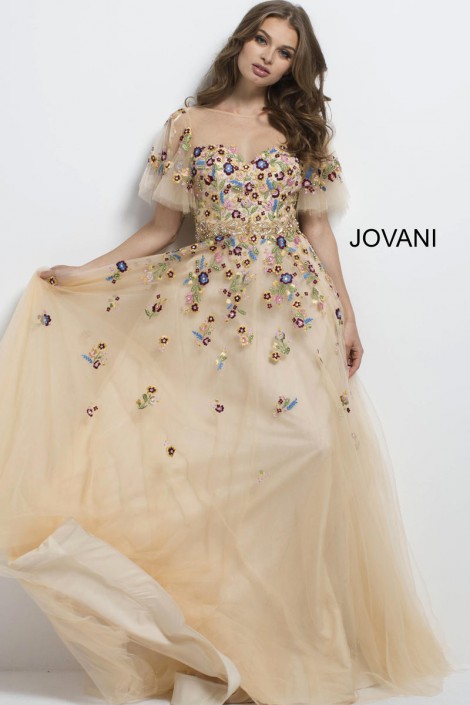 floral embroidered evening dress