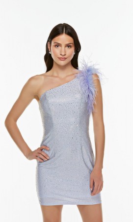 Alyce Paris 4587 Feather One Shoulder Cocktail Dress