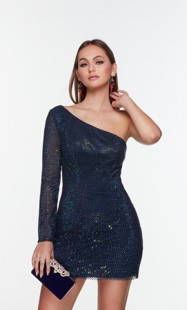 Alyce Paris 4590 One Long Sleeve Crystal Cocktail Dress