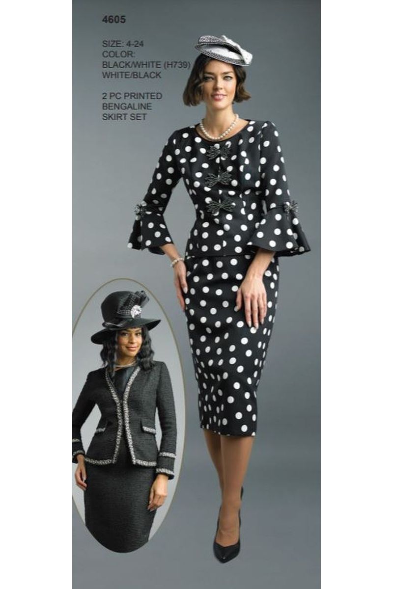 French Novelty Lily And Taylor 4605 Polka Dot 2 Piece Skirt Set