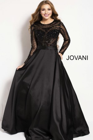 Jovani 46066 Sheer Long Sleeve Beaded Gown