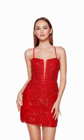 Size 0 Shocking Pink Alyce Paris 4617 Strappy Back Sequin Cocktail Dress
