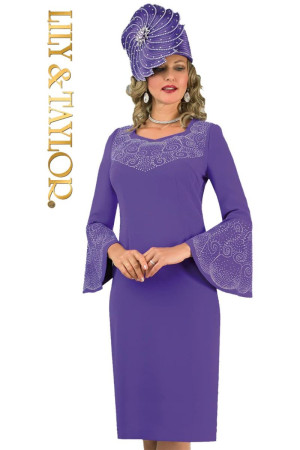 Lily and Taylor 4682 Bell Sleeve Rhinestone Dress