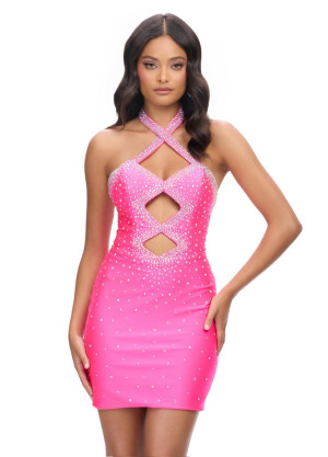Ashley Lauren 4692 Edgy Halter Cocktail Dress with Cutouts