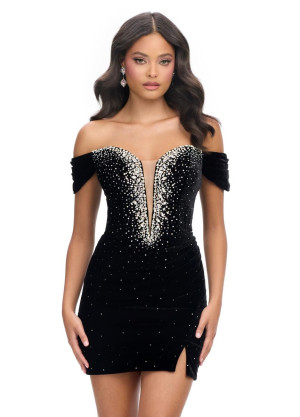 Ashley Lauren 4711 Jeweled Velvet Cocktail Dress