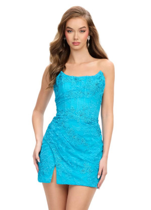 Ashley Lauren 4713 Stone Lace Cocktail Dress