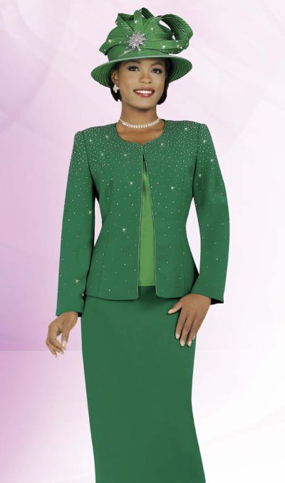 Ben Marc 47215 Intl Womens Kelly Green Church Suit: French Novelty