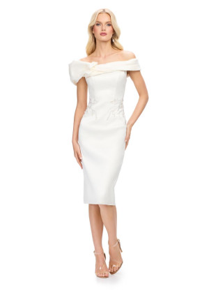 Ashley Lauren 4735 Off Shoulder Midi Cocktail Dress