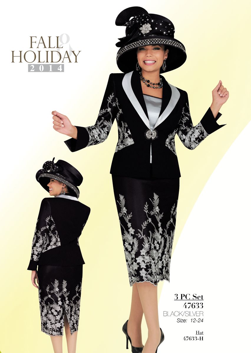 French Novelty Ben Marc 47633 Womens Black Silver Church Suit