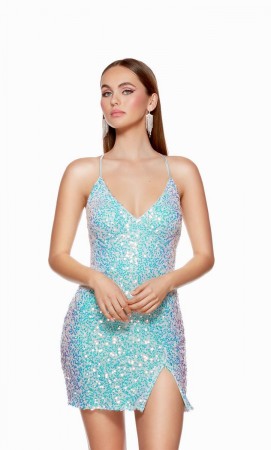 Size 0 Light Periwinkle Alyce Paris 4770 Backless Short Sequin Dress