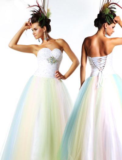 Ballgowns by MacDuggal Pastel Rainbow Tulle Prom Dress 4780H  French Novelty
