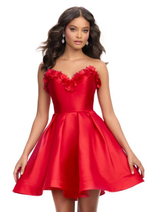 Ashley Lauren 4782 Flower Neck Short A-Line Dress