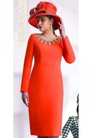 Lily and Taylor 4787 Rhinestone Collar Church Dress