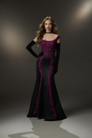 Morilee 48012 Sleek Gown with Beaded Lace Appliques