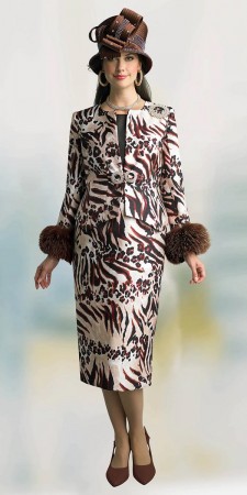 Lily and Taylor 4817 Ladies Church Suit with Fur Cuffs
