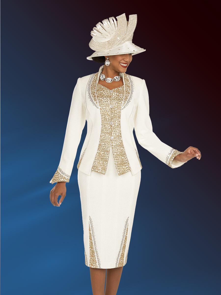 French Novelty Ben Marc 48200 Ladies Gold Embellished Church Suit