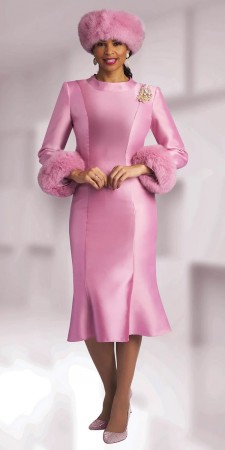 Lily and Taylor 4821 Long Sleeve Church Dress with Fur Cuffs
