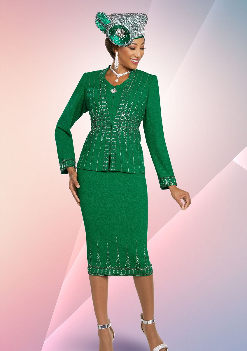 Ben Marc 48253 Green Ladies Knit Church Suit French Novelty