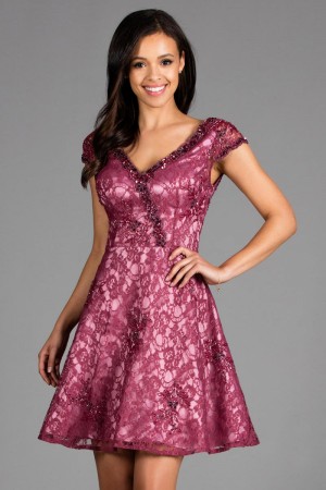 Scala 48875 Cap Sleeve Short Dress with Open Back