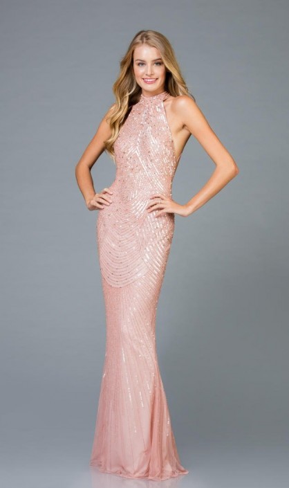 high neck halter evening gown