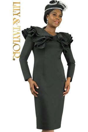 Lily and Taylor 4900 Long Sleeve Dress with Shoulder Ruffles
