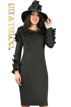 Lily and Taylor 4904 Long Sleeve Dress with 3D Flowers