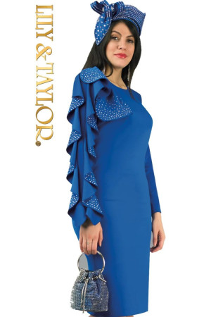 Lily and Taylor 4907 Cascading Ruffle Sleeve Dress