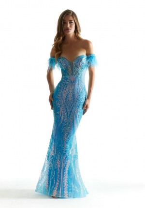 Morilee 49081 Luxe Sequin Pattern Gown with Feathers