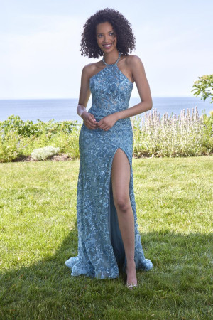 Morilee 49125 Gorgeous Floral Sequin Halter Gown