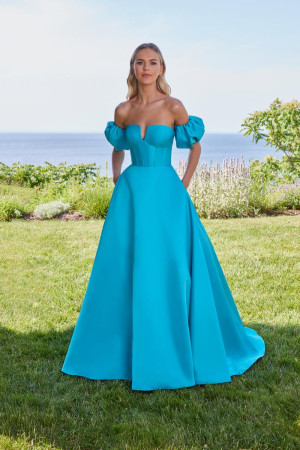Morilee 49129 Chic A-Line Gown with Removable Puff Sleeves