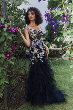 Morilee 49148 Dramatic Floral Beaded Ruffle Mermaid Dress