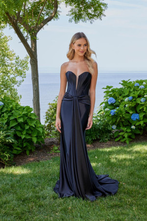 Morilee 49154 Radiant Shiny Front Drape Gown