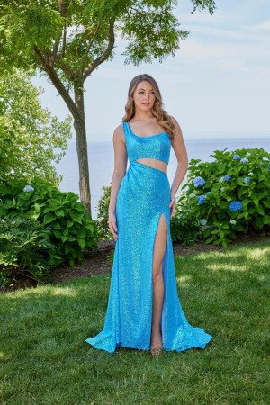 Morilee 49155 One Shoulder Sequin Cut Out Prom Dress