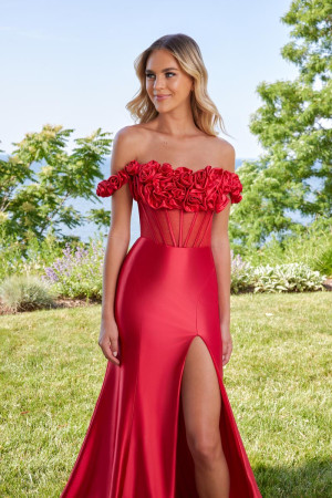 Morilee 49171 Off Shoulder 3D Floral Prom Dress