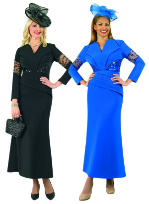 Lily and Taylor 4979 Satin Church Dress with Sequins