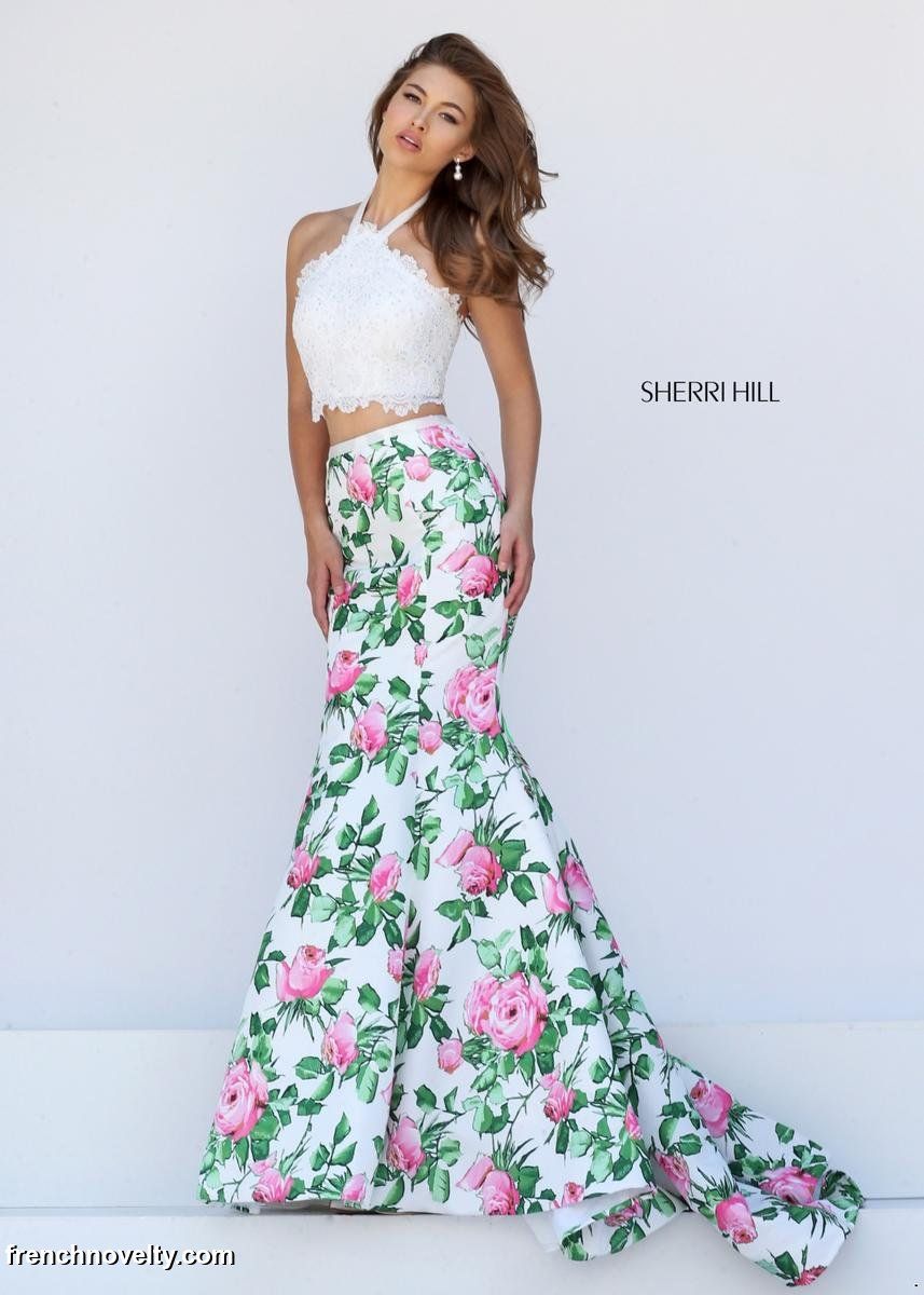Sherri Hill 50398 Floral Print 2pc Long Prom Dress French Novelty