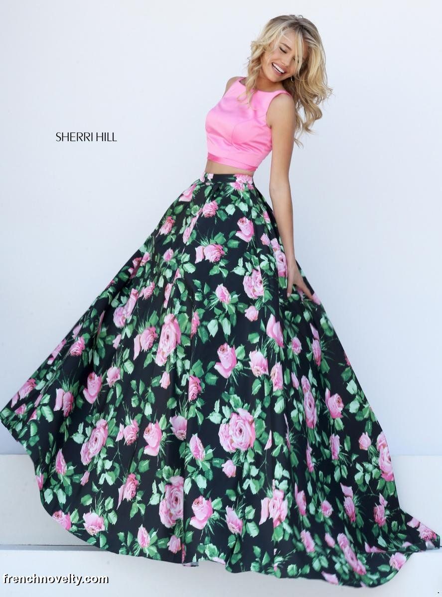 French Novelty: Sherri Hill 50456 Floral Print 2pc Prom Gown