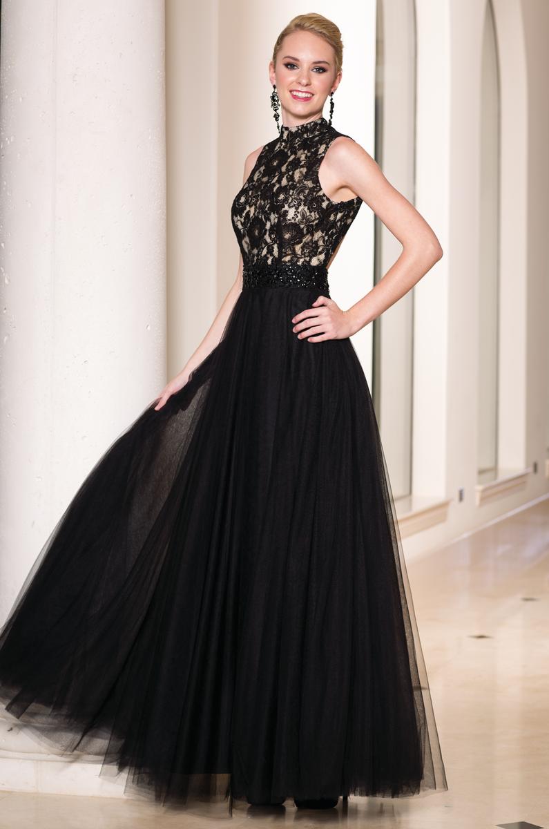 French Novelty: Sean Collection 50824 Sheer Lace High Neck Gown, image size:795x1200