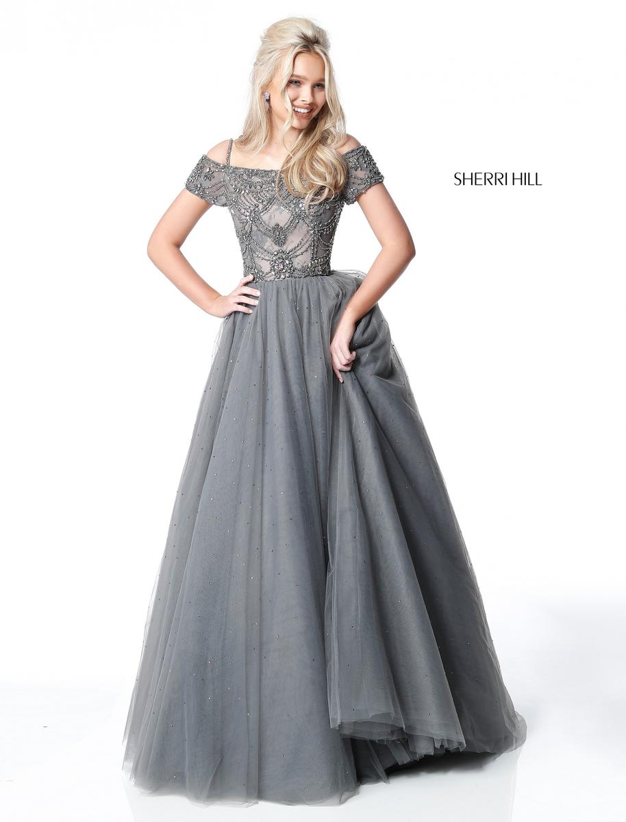 sherri hill off the shoulder ball gown