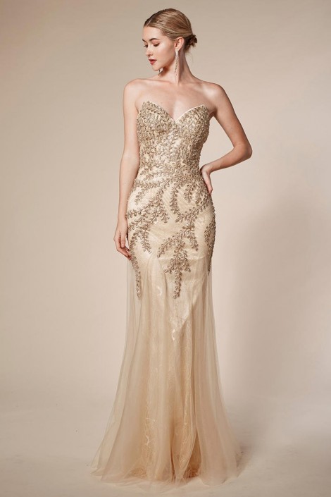 Andrea And Leo 5151 Gold Beaded Gown French Novelty