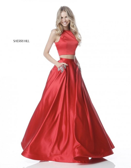 size 0 red sherri hill 51587 beaded pockets 2pc prom dress french size 0 prom dress