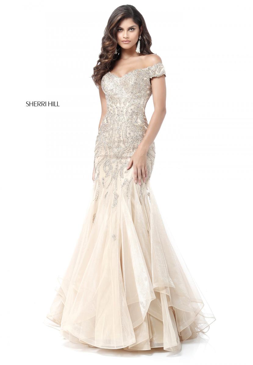 sherri hill off the shoulder