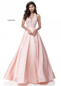 Sherri Hill Plus Size Dresses French Novelty Sherri Hill 51643 Halter Gown With Sheer Lace Top