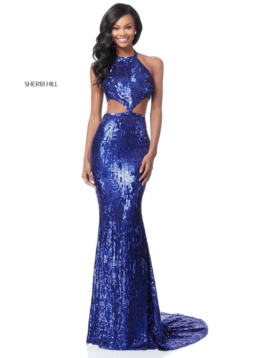 French Novelty: Sherri Hill 51663 Sequin Cutout Prom Dress