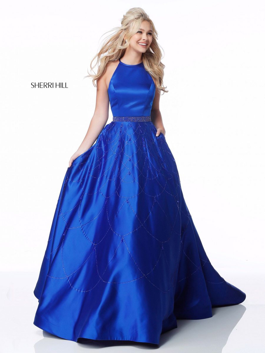 Sherri Hill 51731 High Neck Flowing Prom Dress: French Novelty