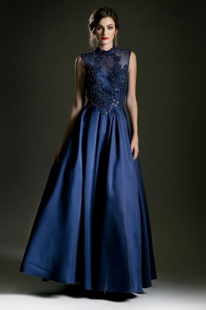 Andrea and Leo 5175 Navy Cutout Back Gown